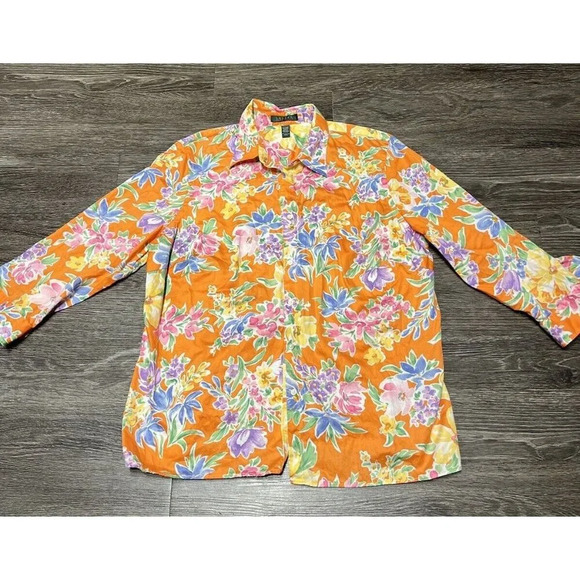 Lauren Ralph Lauren Women's Artsy Floral Button Up Top Size 1x Preppy - Picture 1 of 6